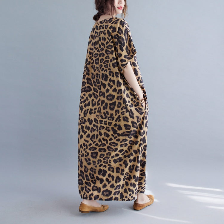 Plus Sizes Women Leopard Short Sleeve Cozy Dresses-Cozy Dresses-Leopard-One Size-Free Shipping at meselling99