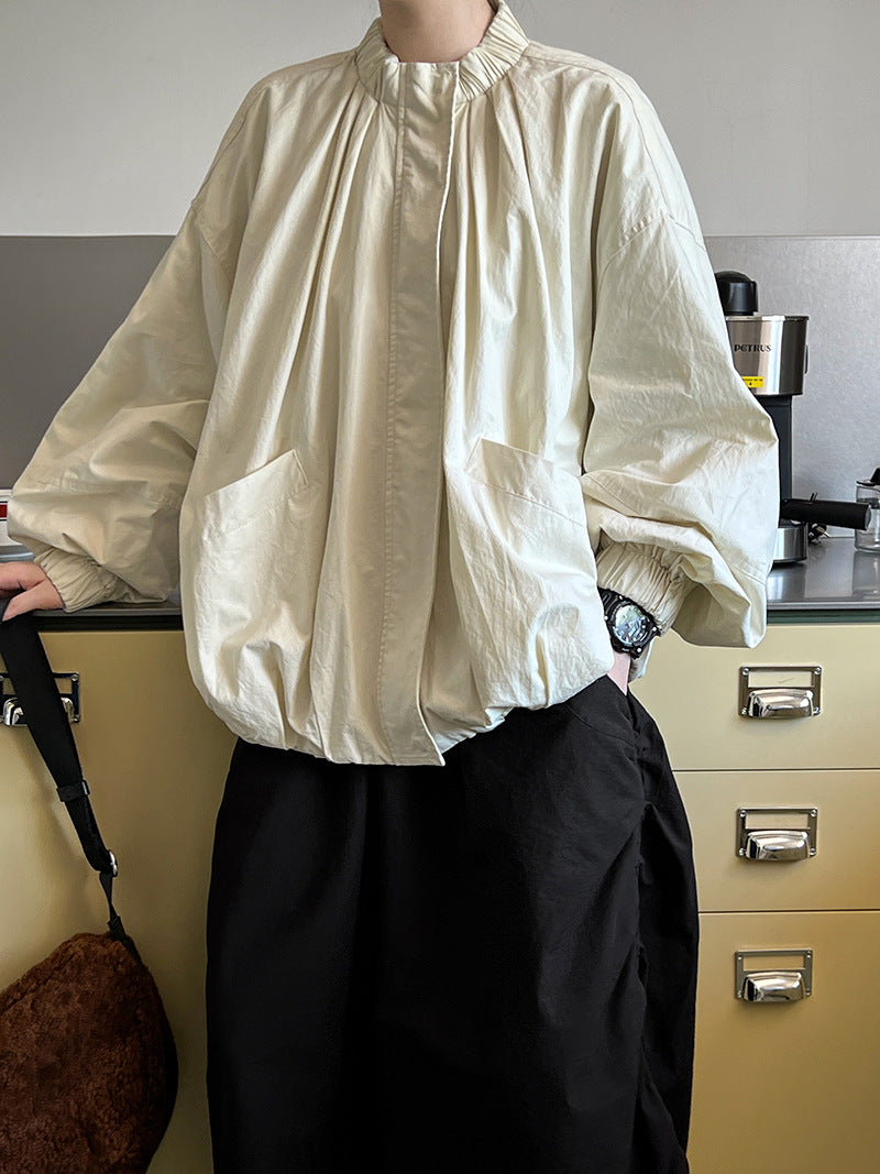 Women's Stand Collar Zip-Up Cotton Jacket-Apricot-M-Free Shipping Leatheretro