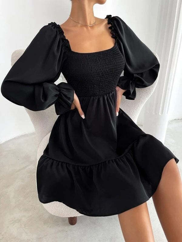 Elegant Square Neckline Long Sleeves Short Dresses