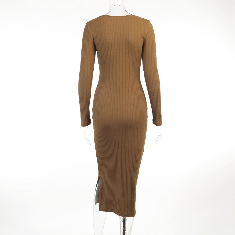 Sexy Square Neckline Long Sleeves Knitted Long Dresses-Dresses-Free Shipping at meselling99