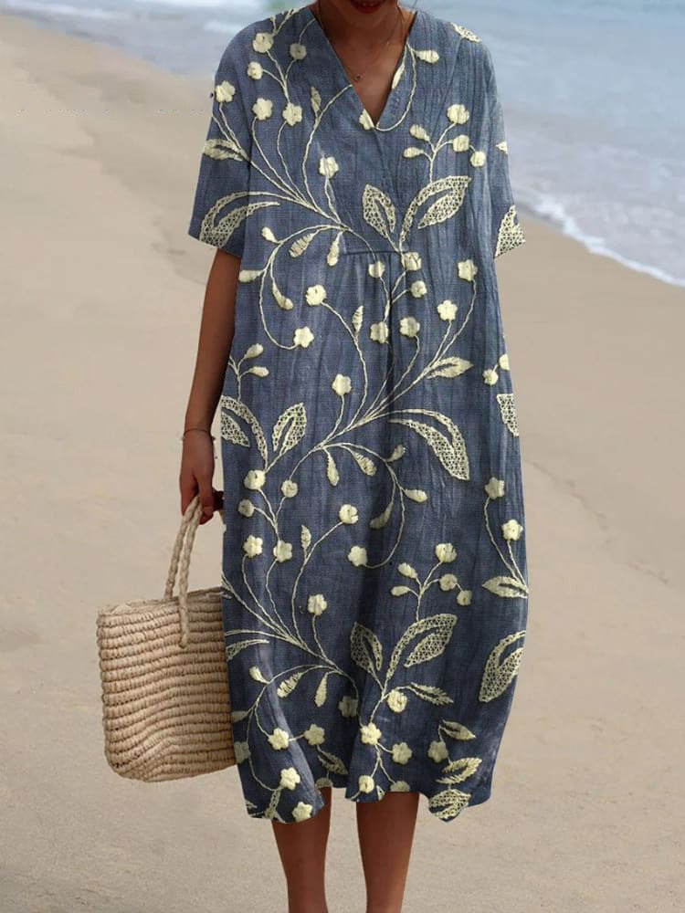 Women's Casual Floral Print 3D Sleeve Shirt Dress