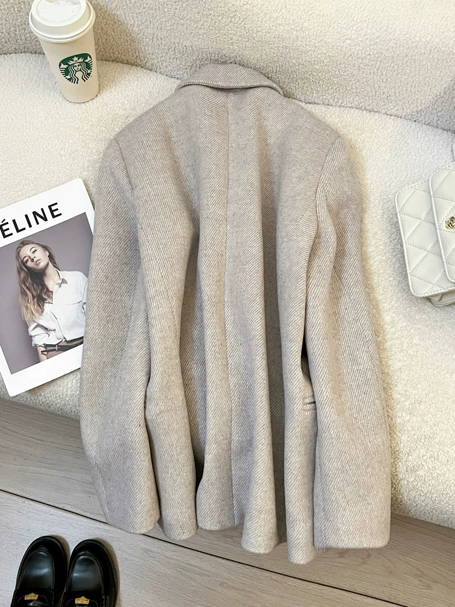 Women’s Mocha Grey Wool Blend Tailored Blazer