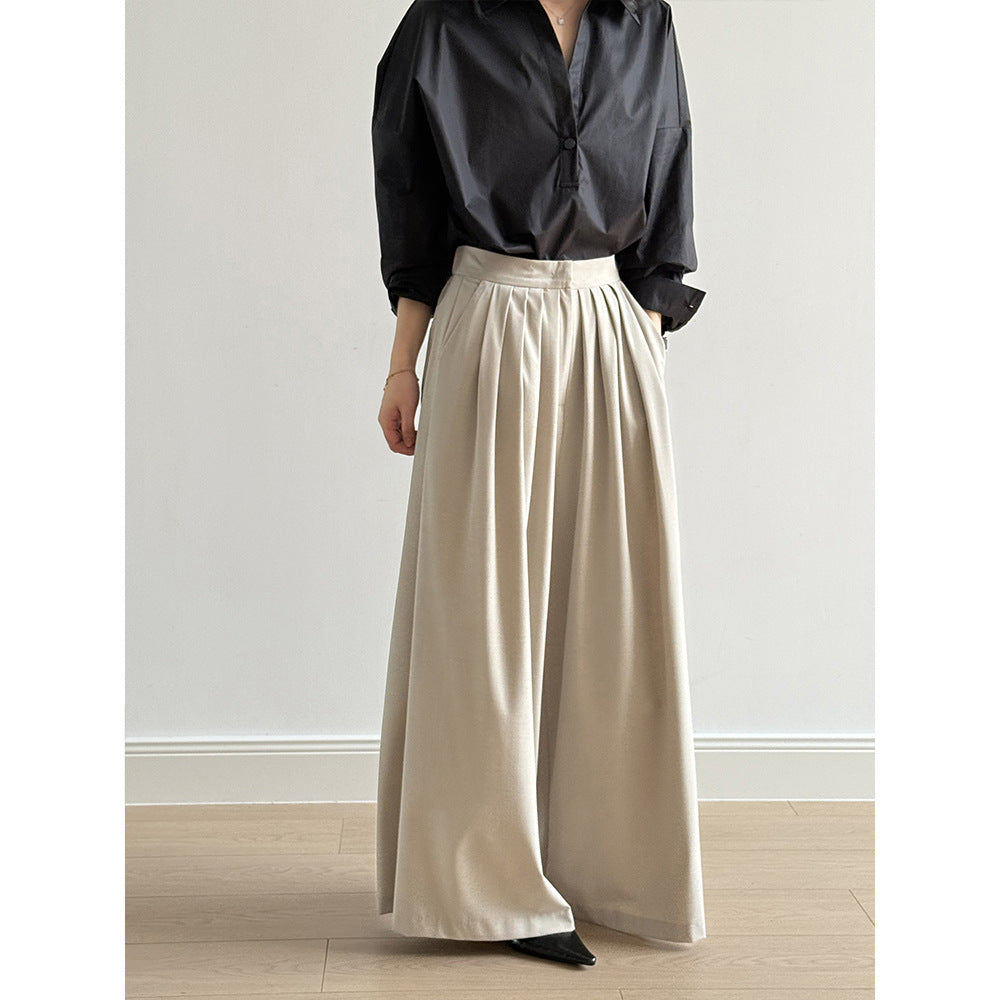 Women's High-Waisted Tencel Wool Wide-Leg Pants