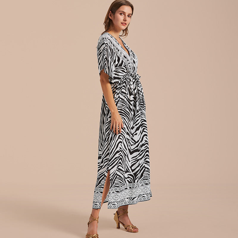 Women Zebra Print Summer Beach Bikini Dresses