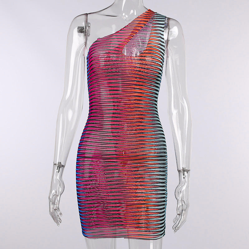 Sexy One Shoulder Sleeveless Bodycon Short Dresses-Sexy Dresses-Red-S-Free Shipping at meselling99