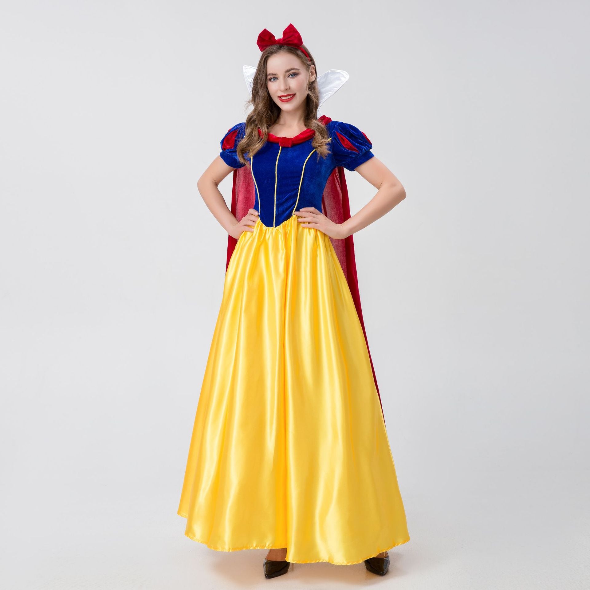 Adult Halloween Costume - Snow White Cosplay Dress with Short Sleeves and Long Skirt