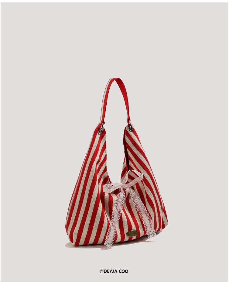 Double Sided Striped Canvas Tote Bag
