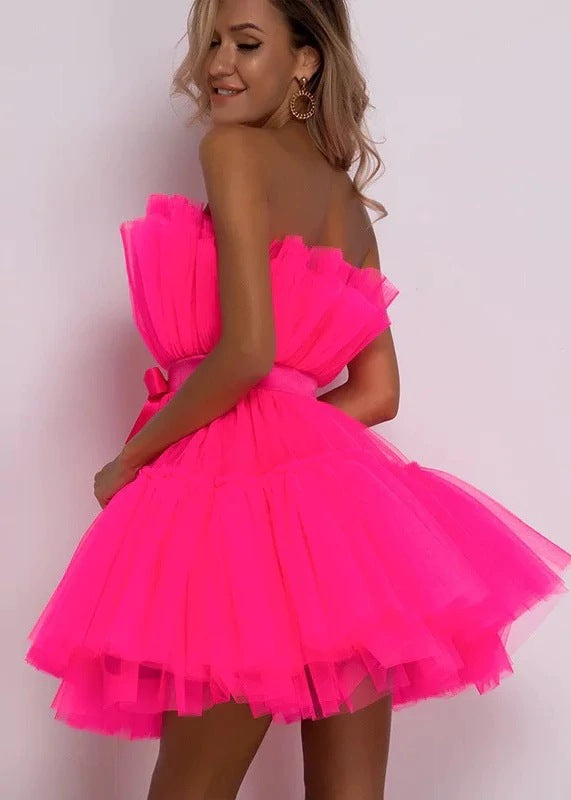 Sexy Strapless Tulle Bowknot Ball Gown Pary Dresses-Dresses-Free Shipping at meselling99