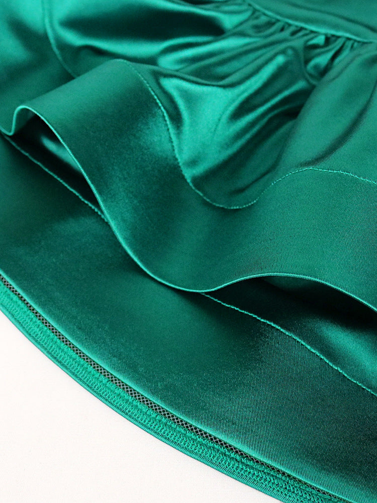 Designed One Shoulder Irregular Green Evening Party Dresses-Dresses-Free Shipping at meselling99