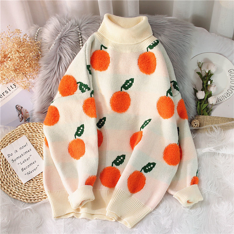 Women's Winter Orange High Neck Sweater