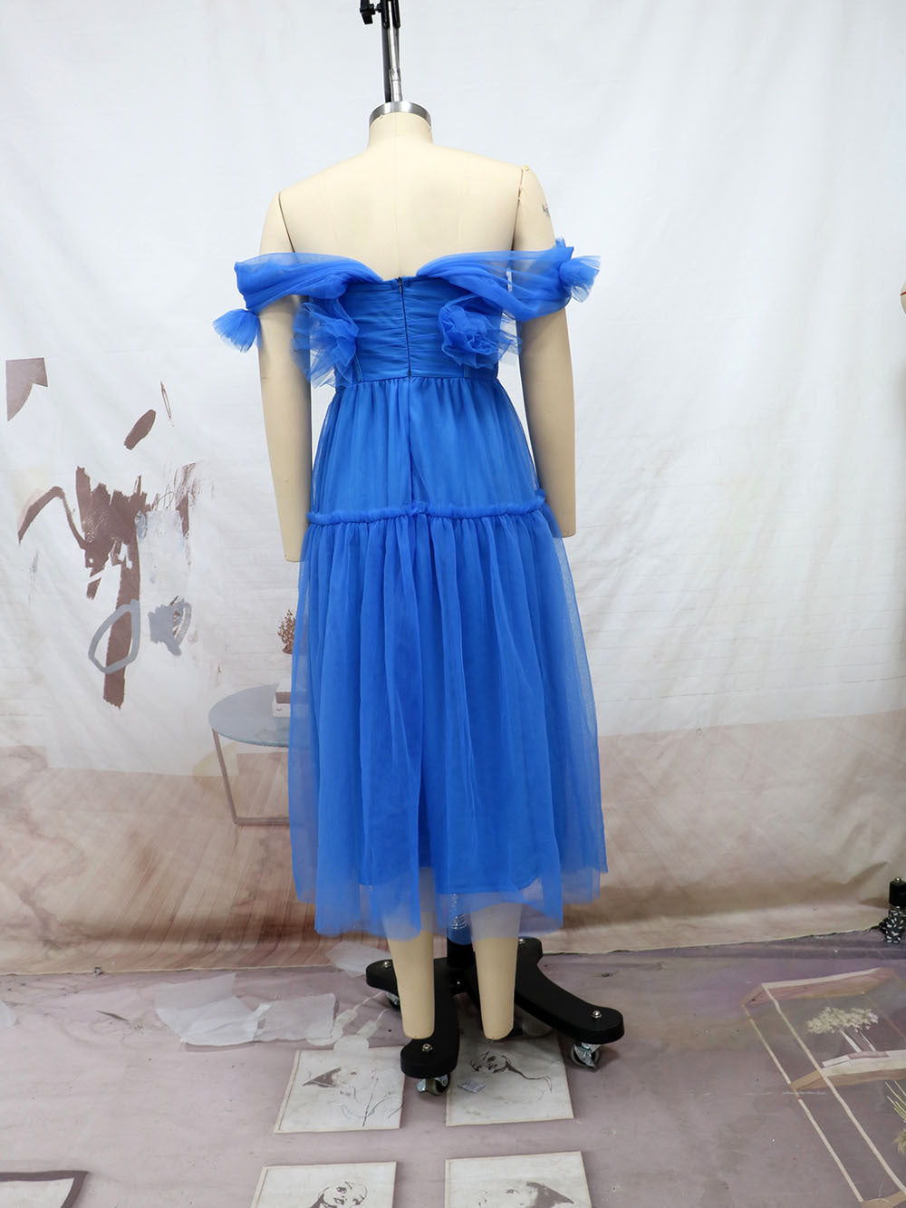 Blue Off The Shoulder Tulle Princess Dresses-Dresses-Free Shipping at meselling99