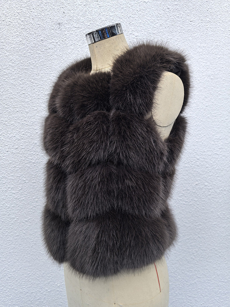 Classic Spliced Short Faux Fox Fur Vest