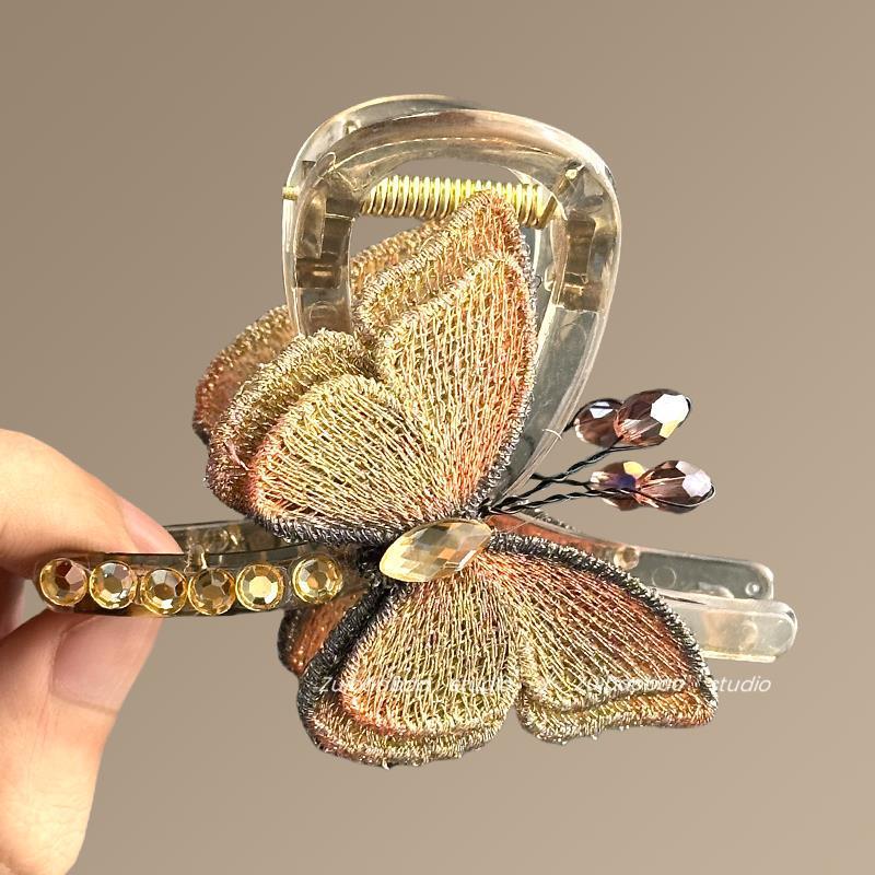 Spring Butterfly Vintage Embroidered Hair Claw Clip