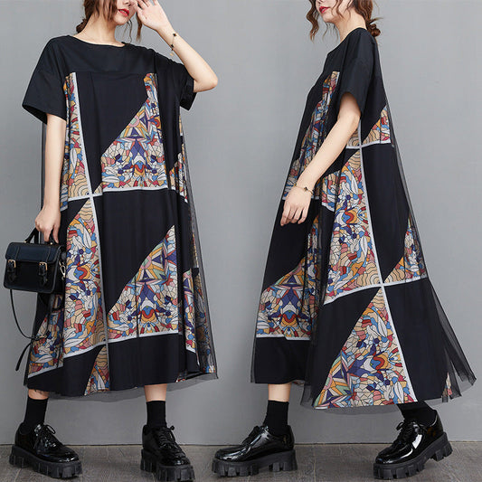 Vintage Geometry Designed Women Long Cozy Dresses-Dresses-Black-One Size-Free Shipping at meselling99