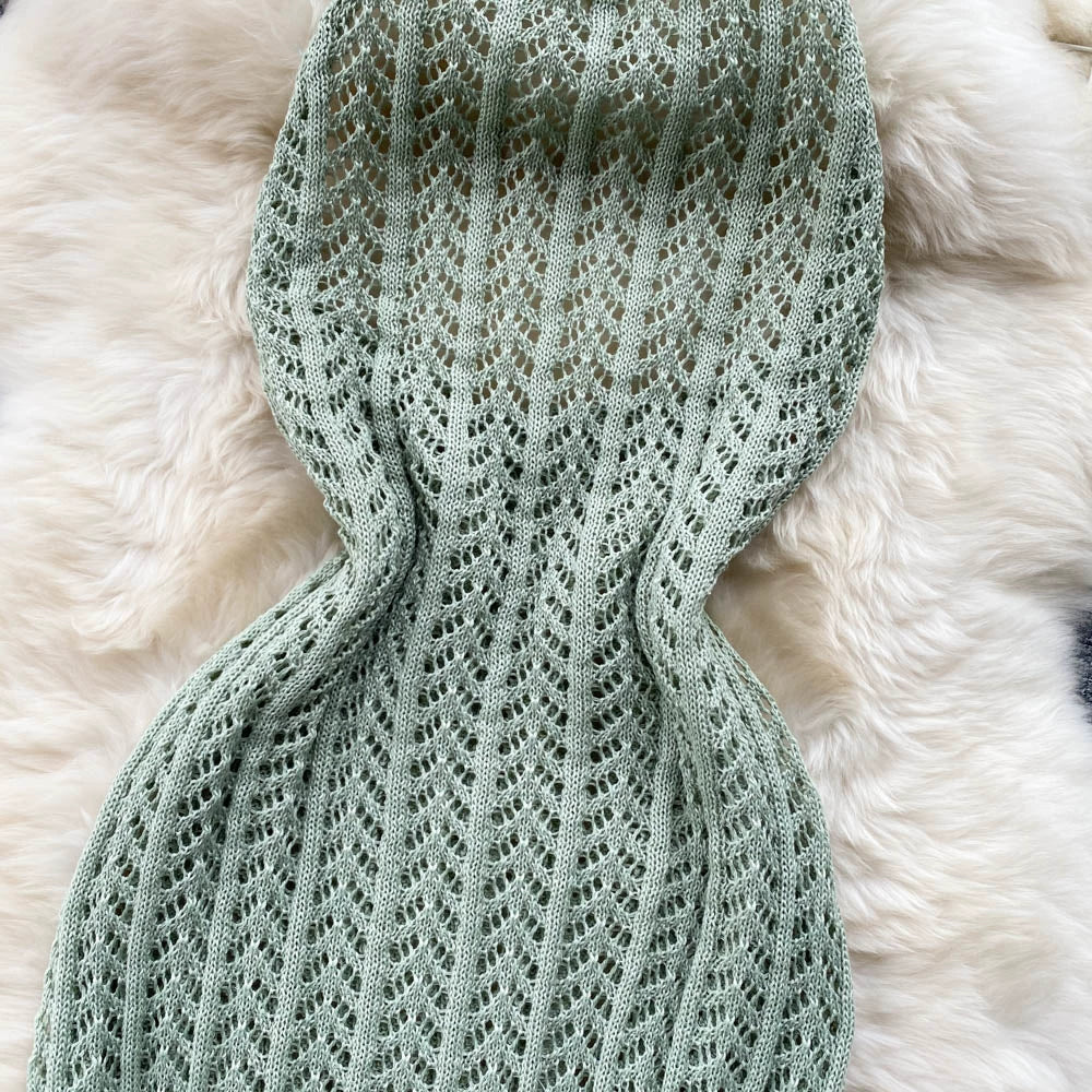 Designed Halter Sleeveless Knitted Sheath Holiday Dresses