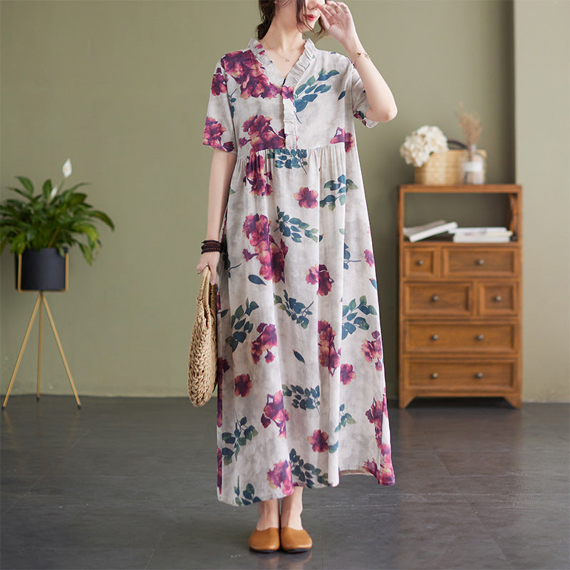 Women Summer Linen Plus Sizes Long Cozy Dresses-Dresses-Free Shipping at meselling99