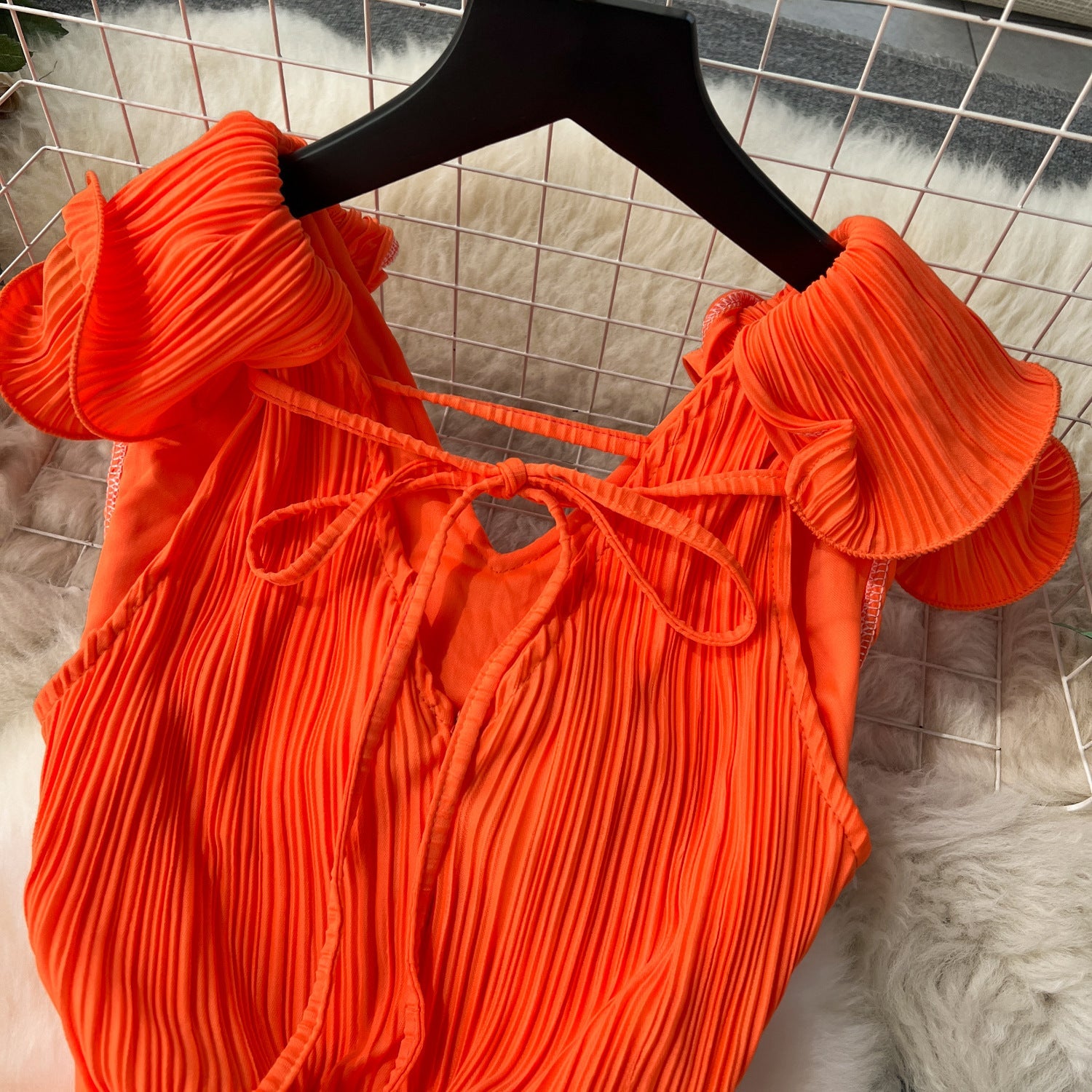 High-End Pleated Dress – Luxury Women's Designer Ruffle Hem Slim Fit Long Maxi Dress