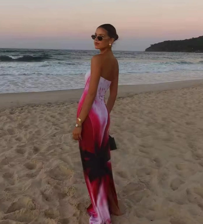 Women's Avocado Print Strapless Sundress