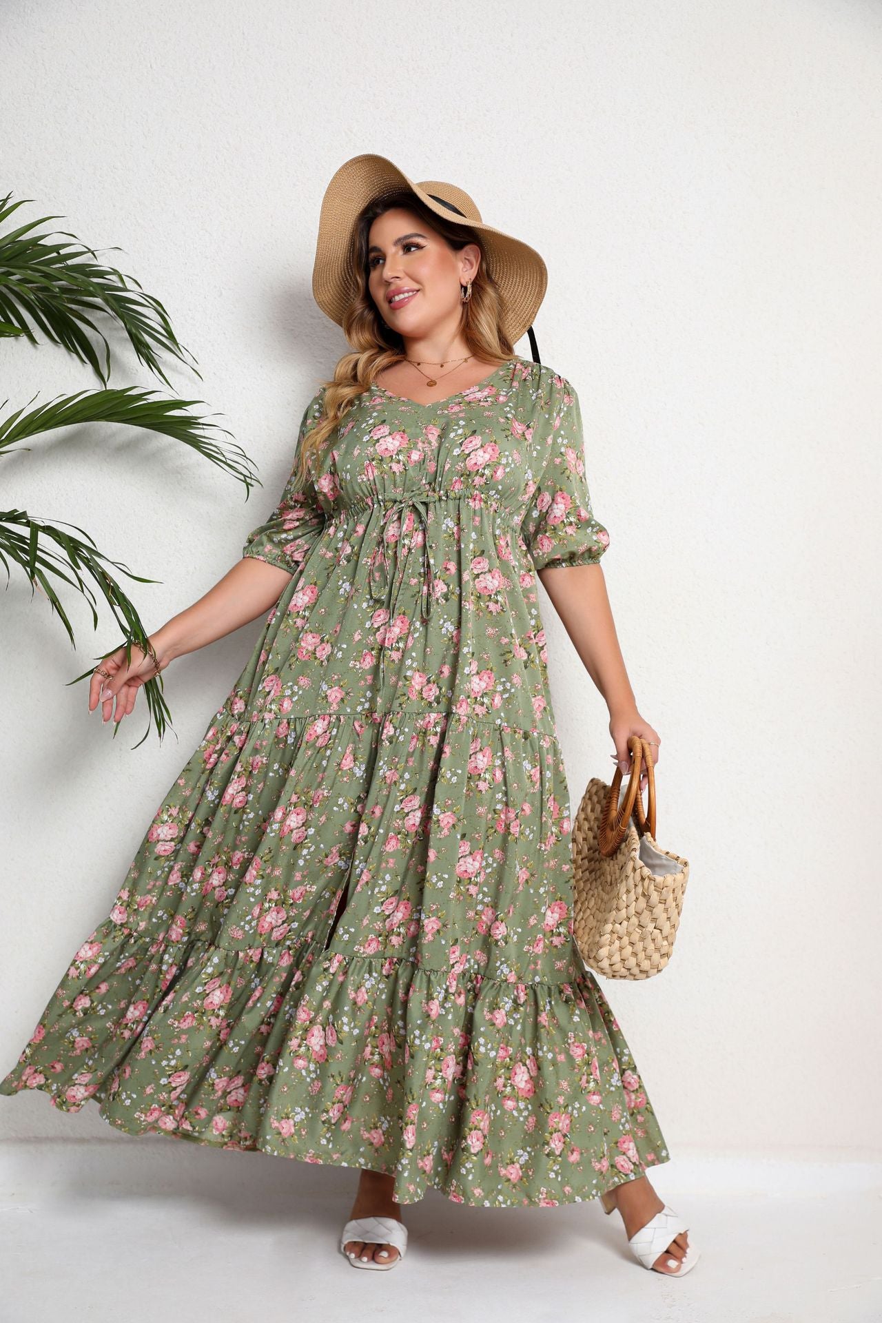 Plus Size Boho Floral Print Maxi Dress