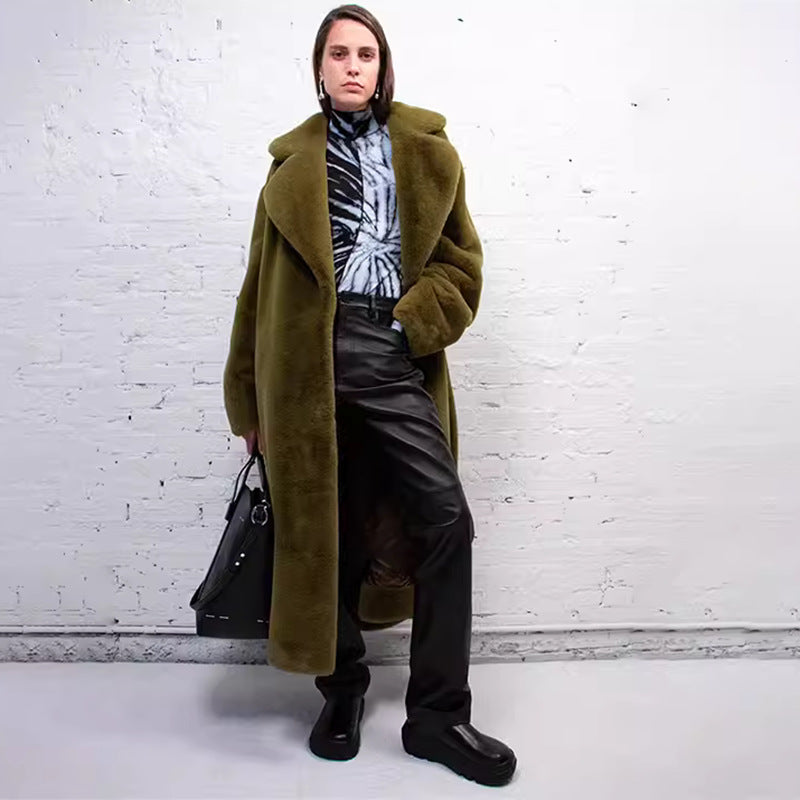 Long Plush Rabbit Hair & Mink Fur-Like Coat