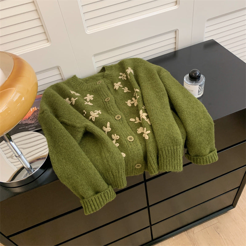 Vintage Green Embroidered Cardigan
