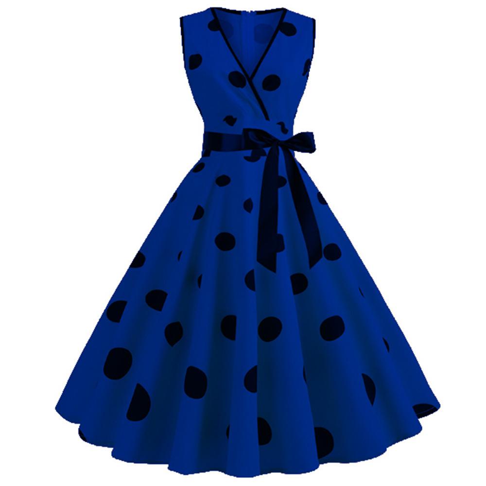 Casaul Sleeveless Dot Print Vintage Dresses-Dresses-Free Shipping at meselling99