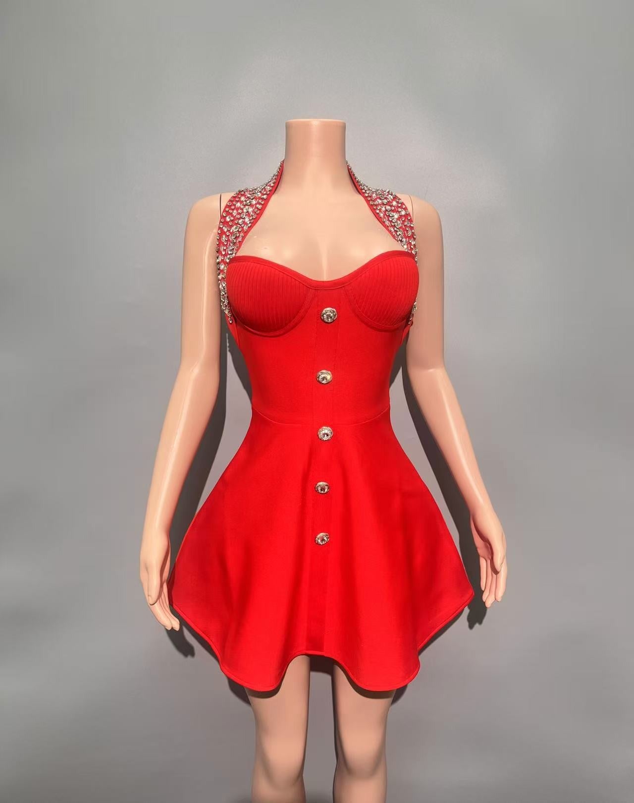 Sparkling Crystal Halter Neck Bandage Party Dress