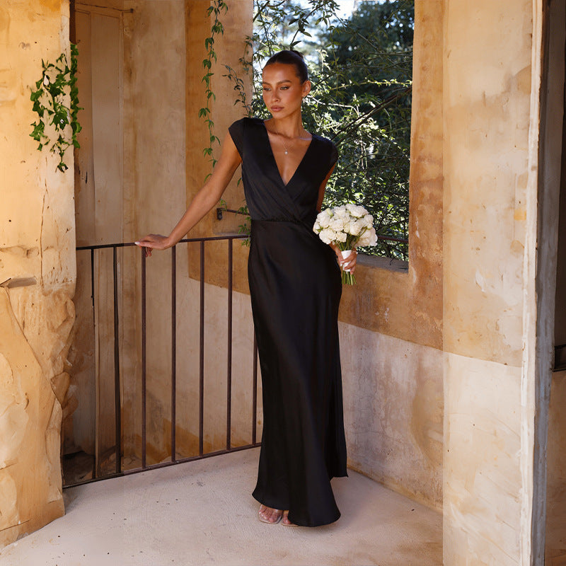 Satin Solid V-Neck Sexy Mermaid Party Dress