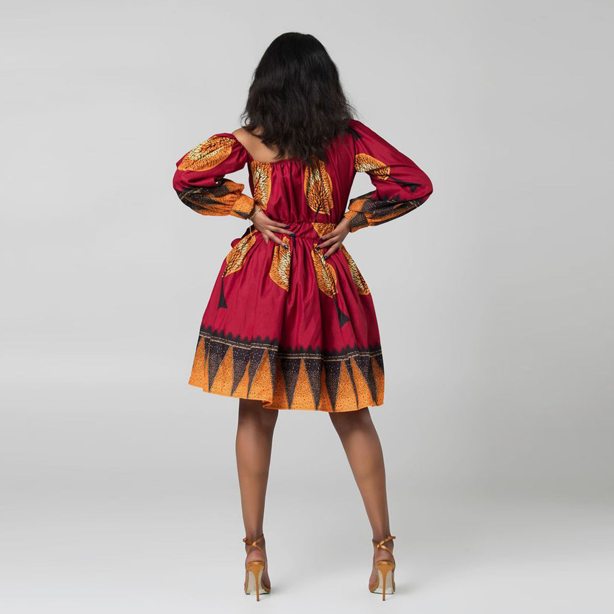 Designed African One Shoulder Long Sleeves Short Dresses