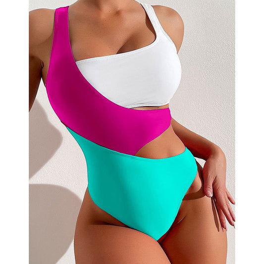 Sexy Contrast Color One Piece Women Swimsuits