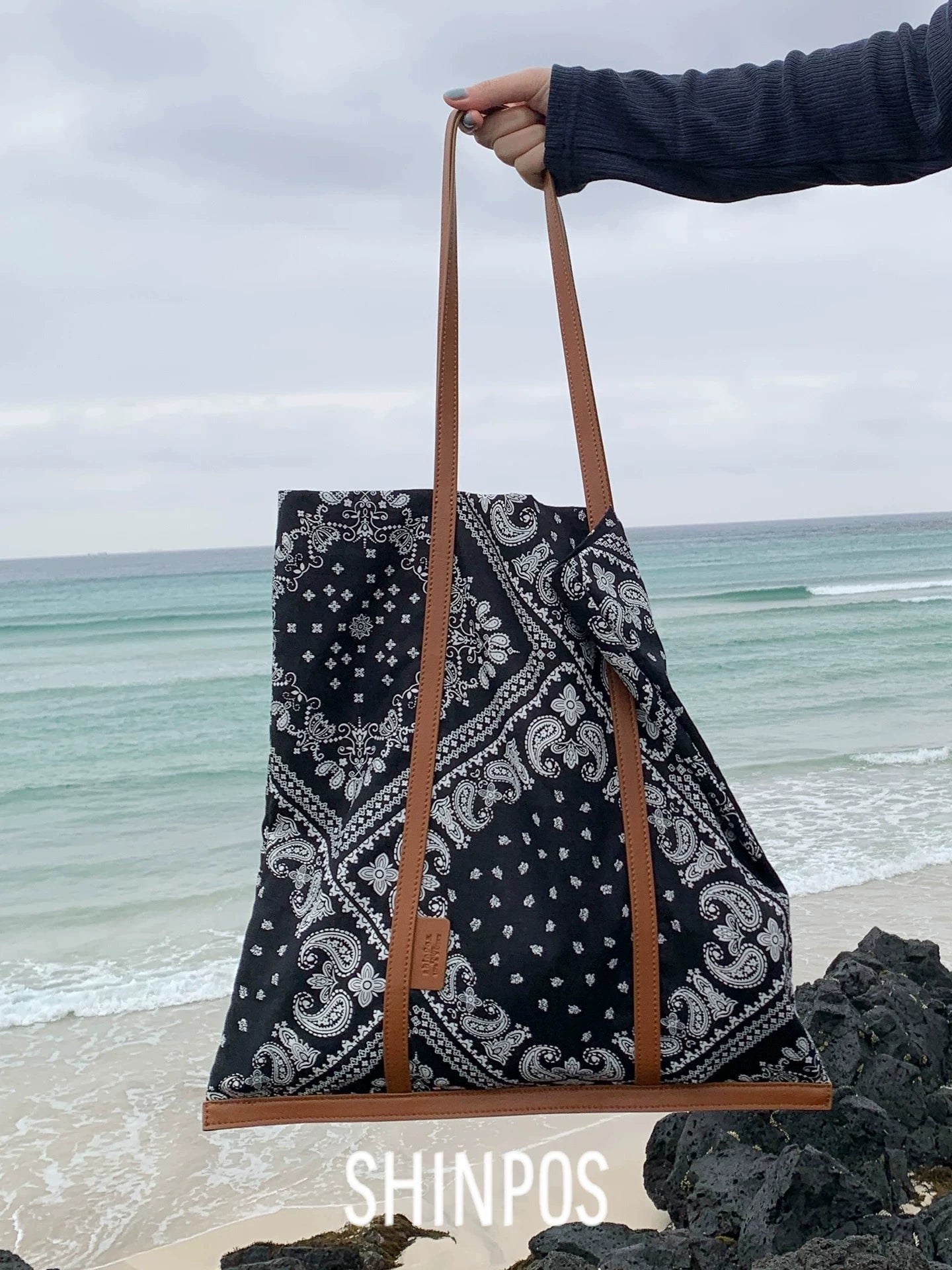 Canvas and Leather Tote Bag - Striped Canvas Crossbody Bags