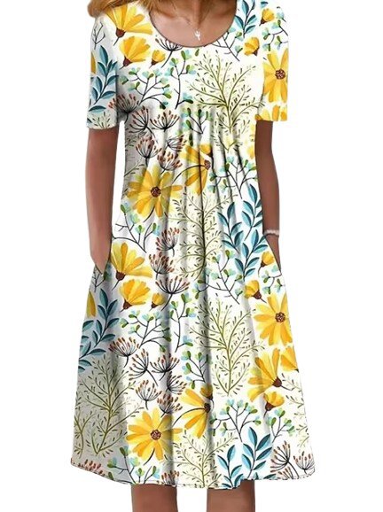 Plus Size Women's Floral Print Short Sleeve Dress