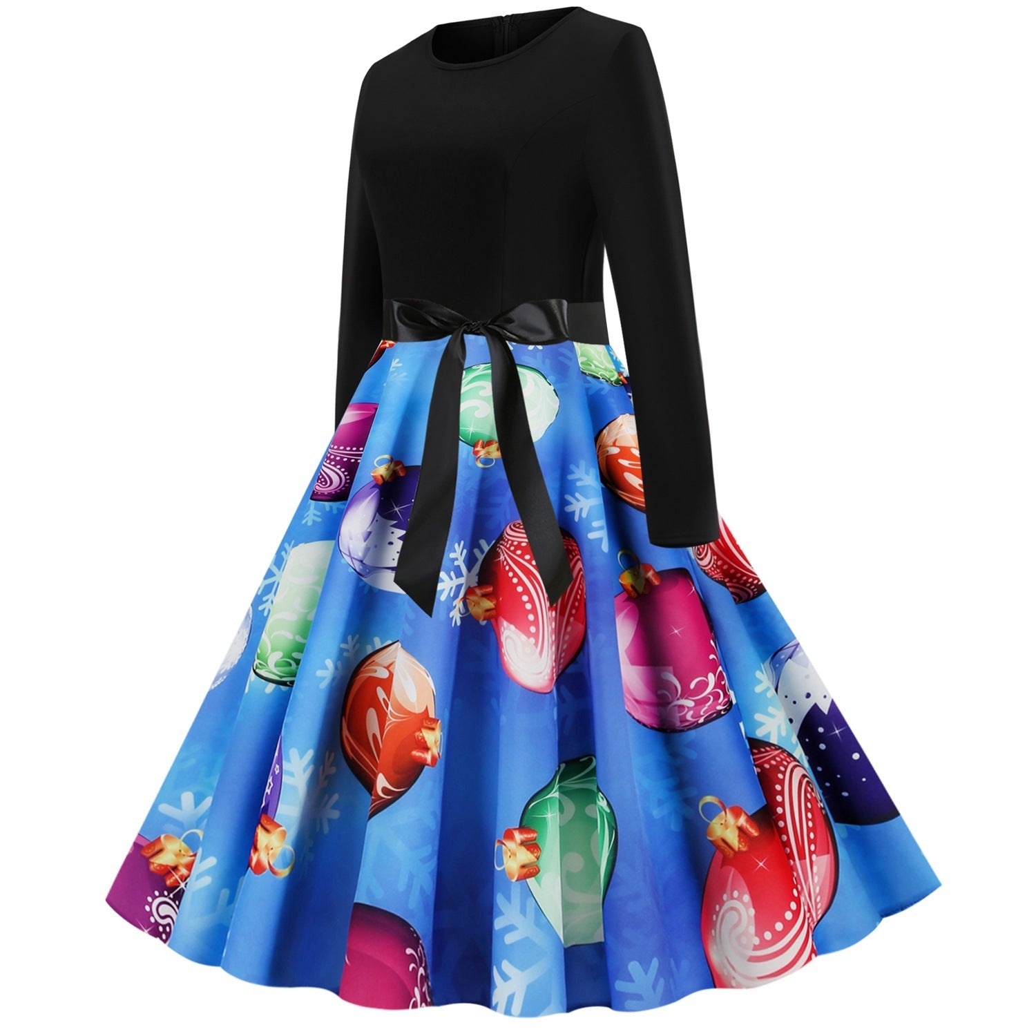 Women Christmas Round Neck Vintage Long Sleeves Dresses-Vintage Dresses-Free Shipping at meselling99