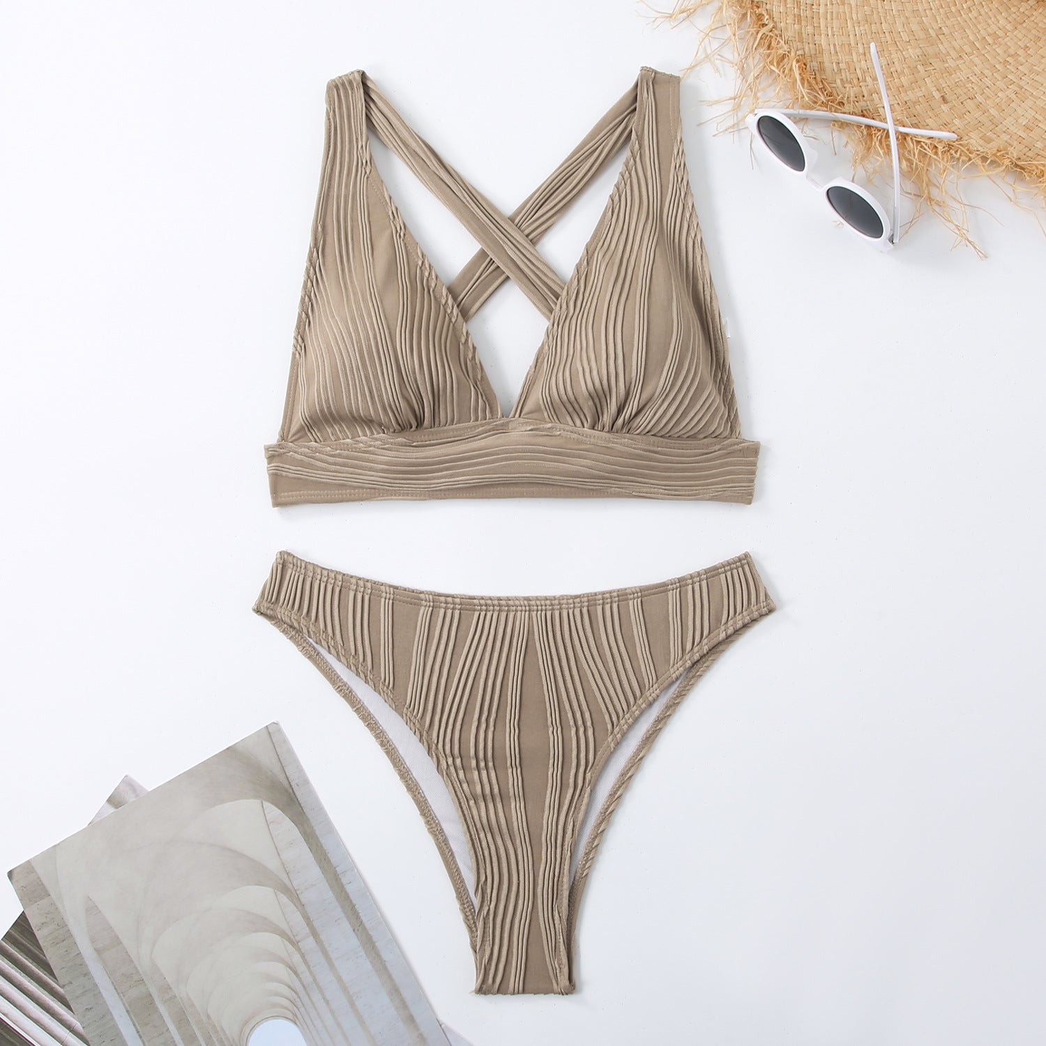 3D Striped High-Waist Two Pieces Bikini Bottom – Multicolor