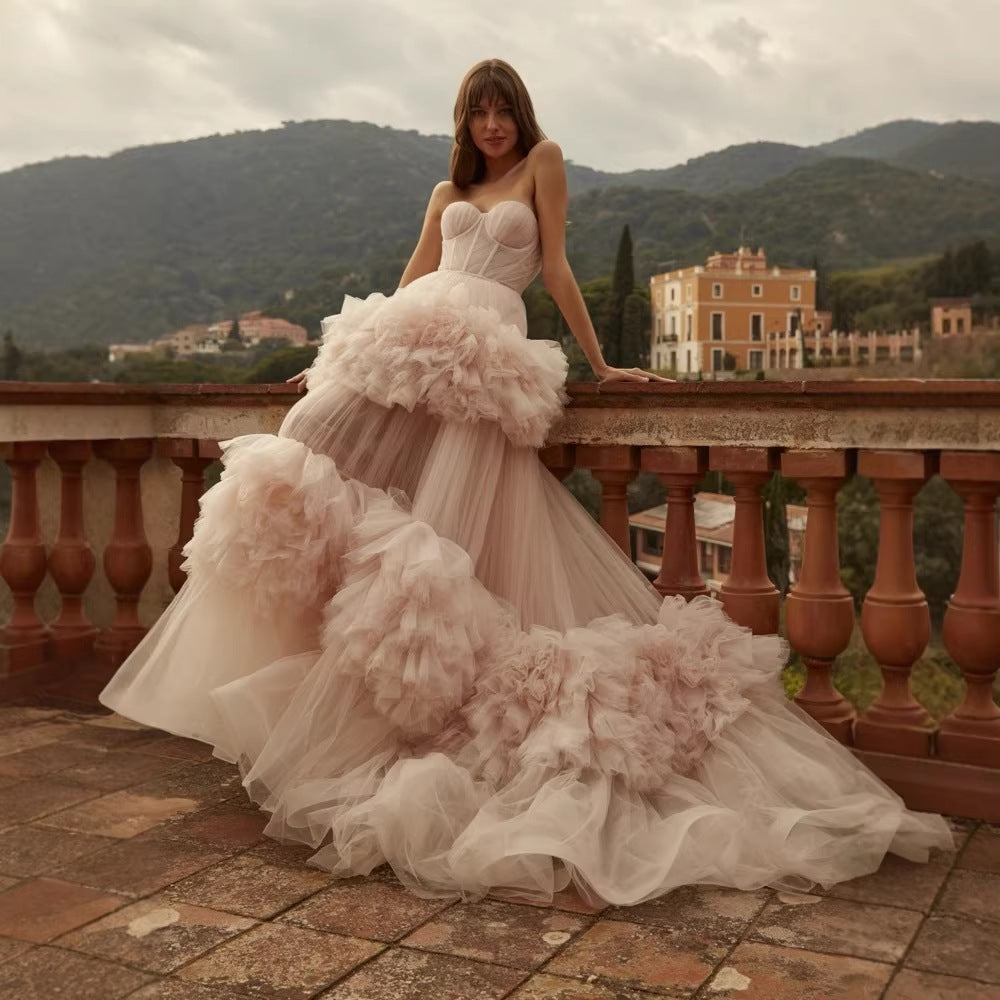 Fluffy Train 3D Petal Wedding Dress