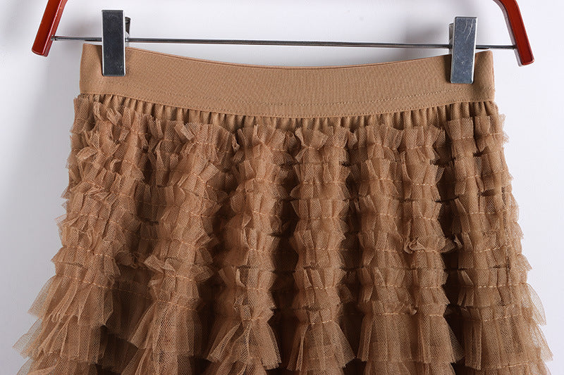 A-Line Mid-Length Tulle Skirt with Layered Mesh Insert