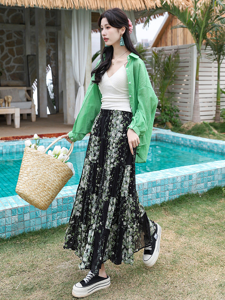 Yuan Su's new summer Wizard of Oz floral pleated skirt, high waist versatile and thin wrinkled A-shaped big swing skirt-The Wizard of Oz-one size fits all-Free Shipping Leatheretro