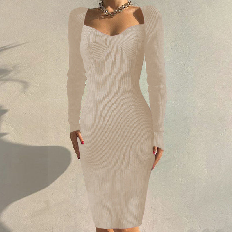 Sexy Sheath Knitted Dresses-Dresses-Apricot-XS-Free Shipping at meselling99