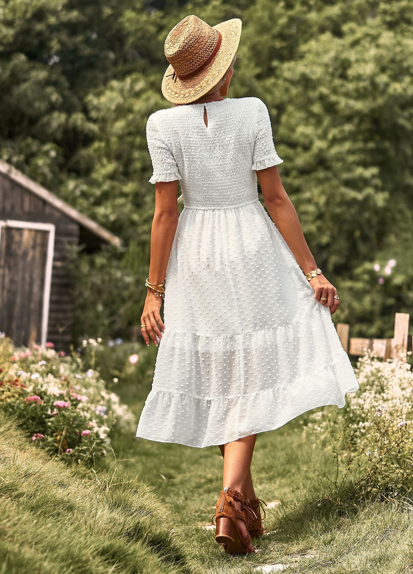 Elegant Short Sleeves Midi Dresses
