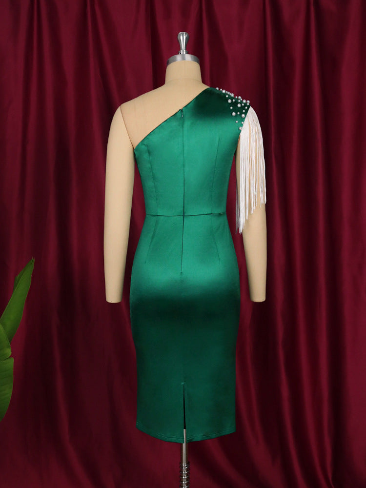 Sexy One Shoulder Tassels Bodycon Party Dresses-Dresses-Free Shipping at meselling99