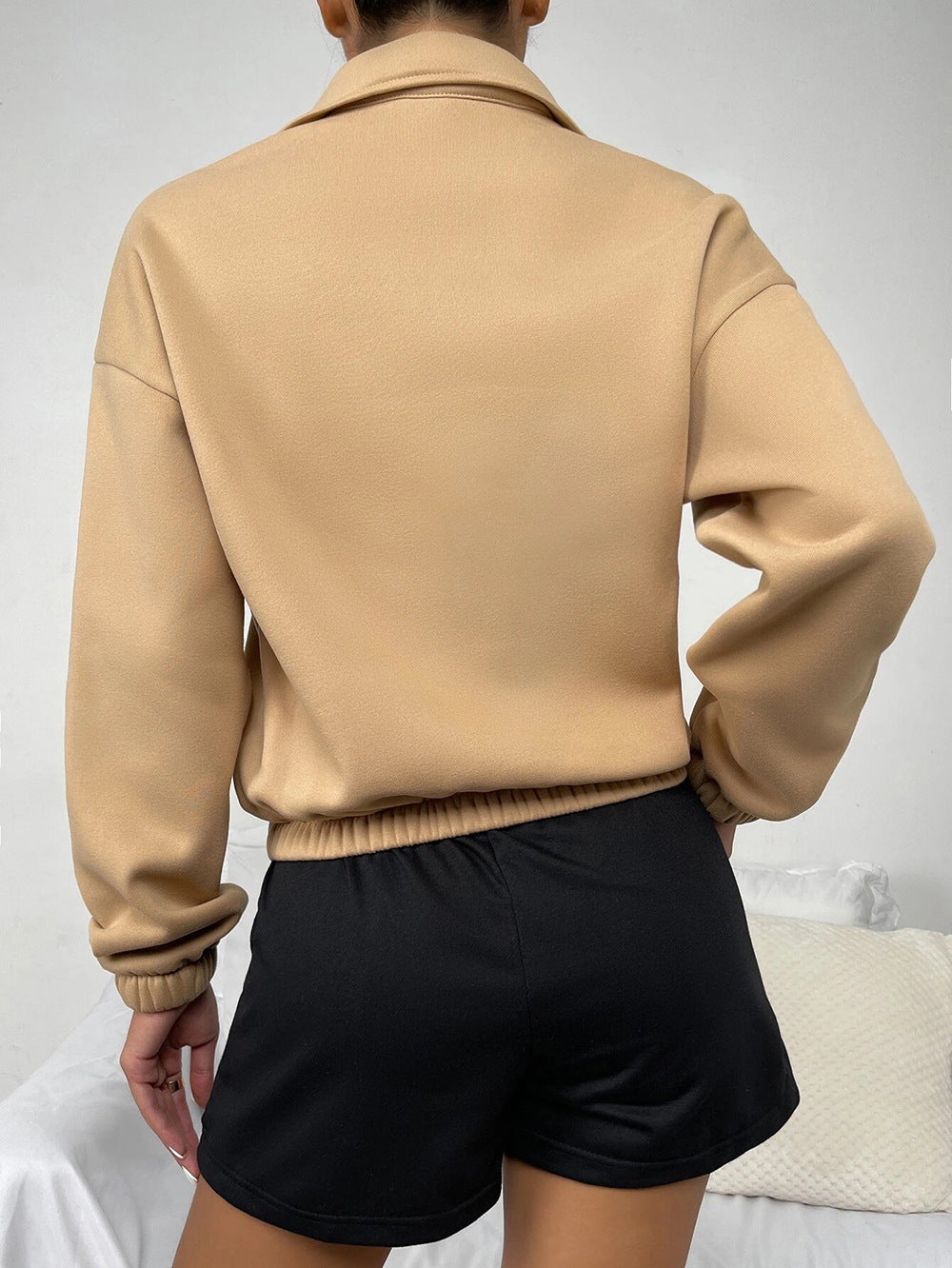 Casual Women Stand Collar Zipper Loose Hoodies