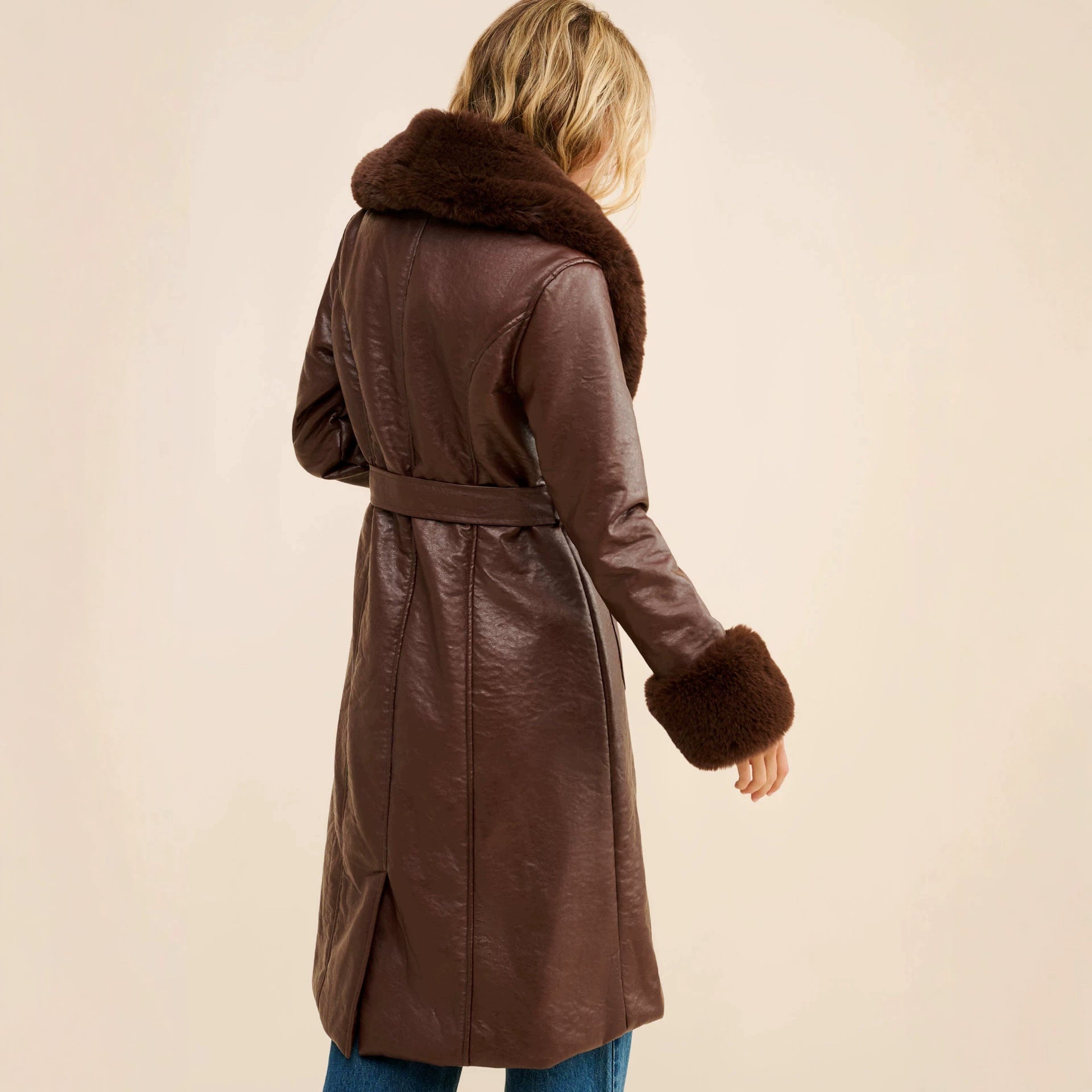 Premium Faux Fox Fur Belted Long Coat