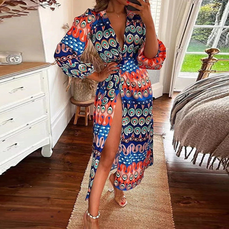 Fashion Floral Print Midi Length Dresses