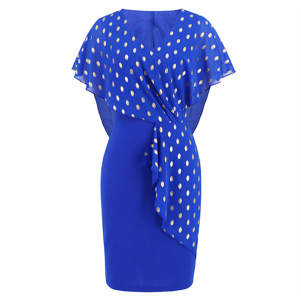 Casual Chiffon Polka Dot Print Party Dresses-Dresses-LQ600-lan-S-Free Shipping at meselling99