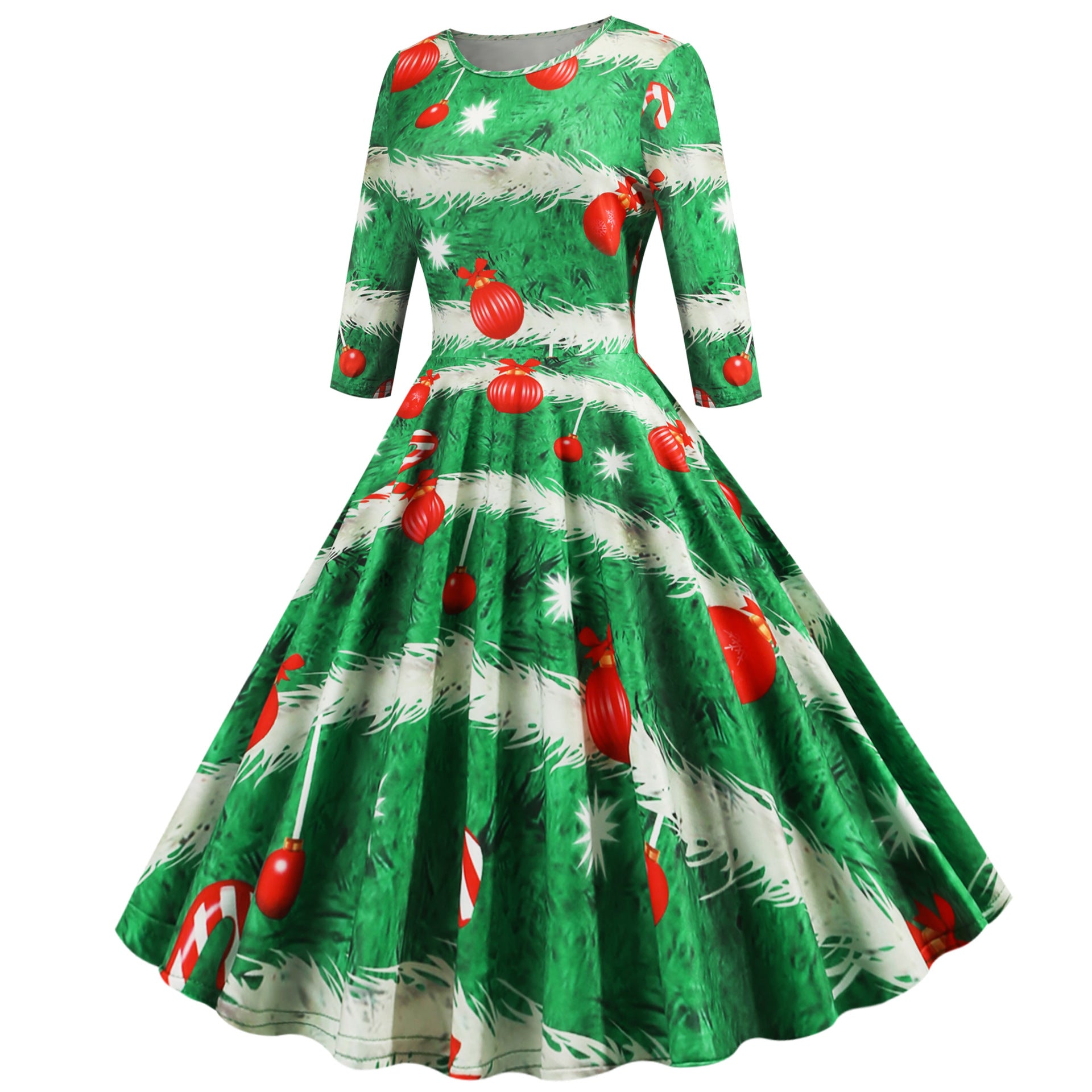 Christmas Floral A-Line Swing Dress