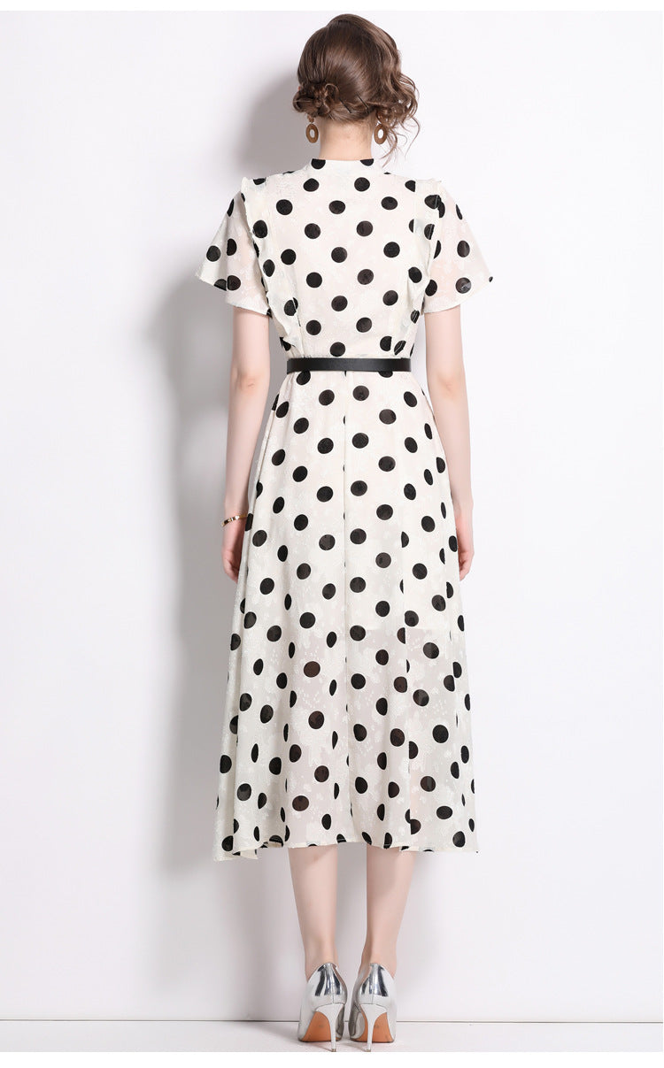 Elegant Polk Dot Short Sleeves Midi Length Dresses