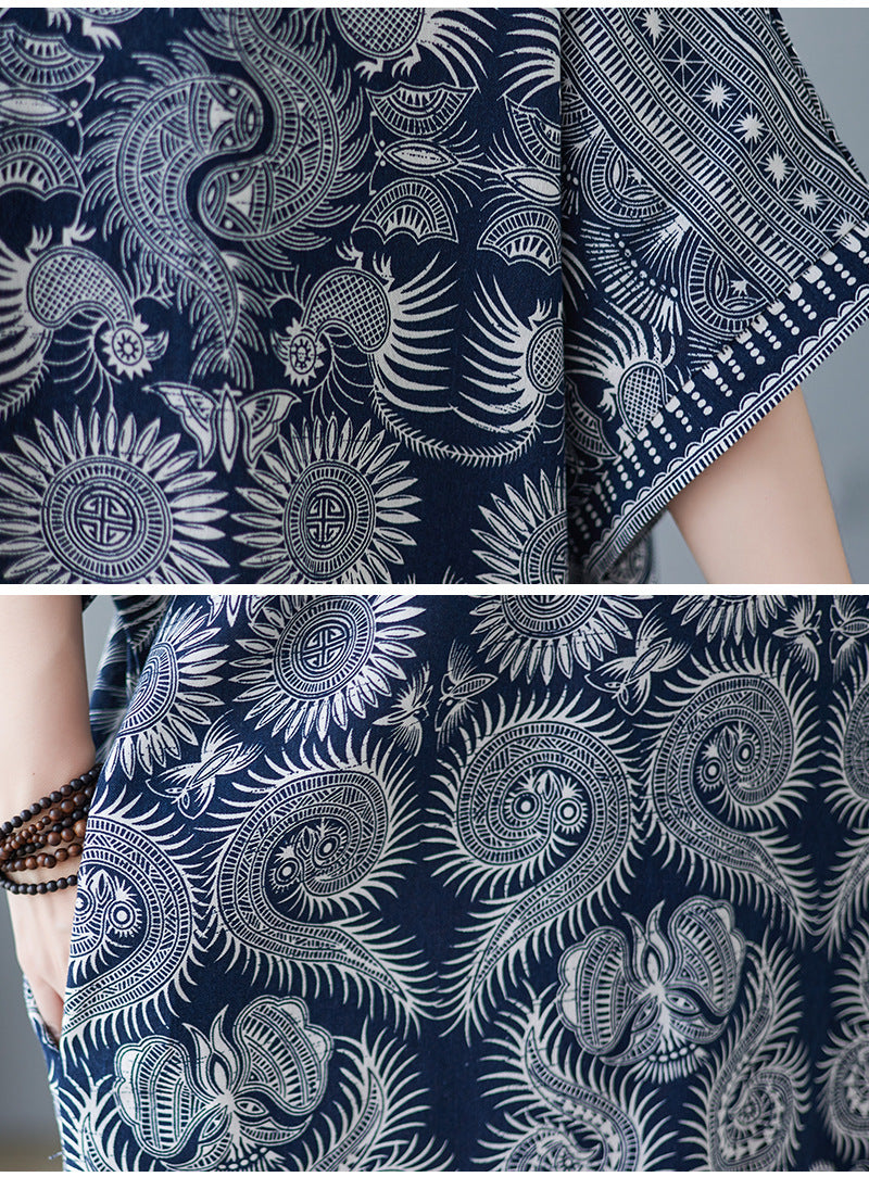 Vintage Linen Summer Holiday Long Cozy Dresses-Dresses-Blue-One Size-Free Shipping at meselling99