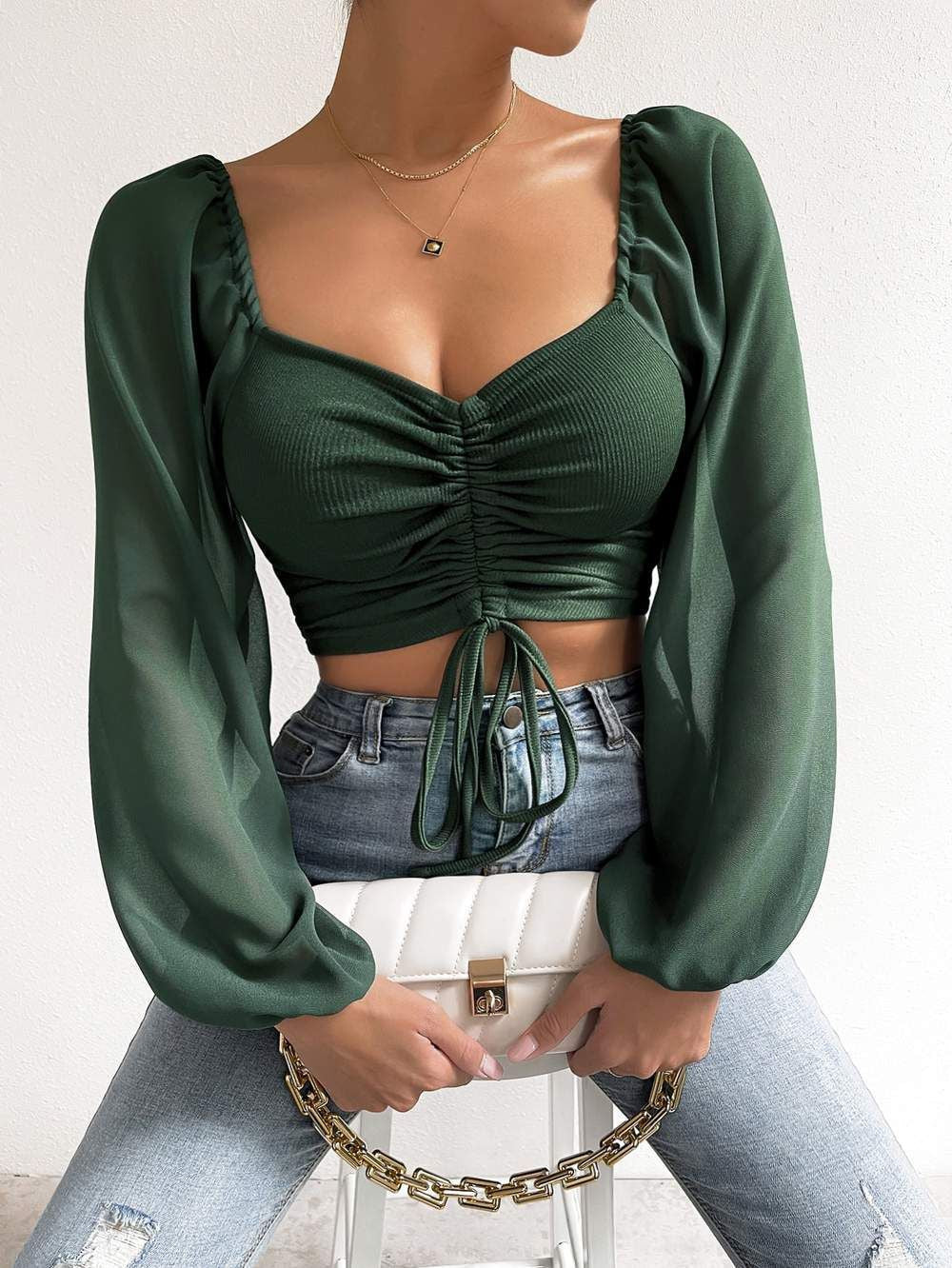 Sexy V-Neck Peplum Chiffon Blouse