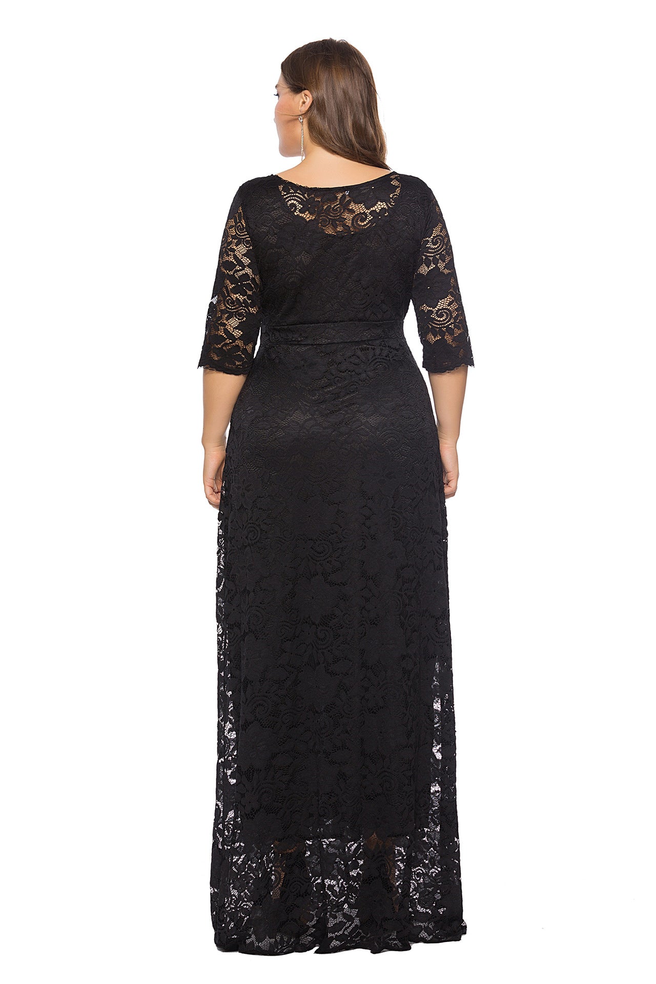 Plus Size Lace Evening Gown with Pockets
