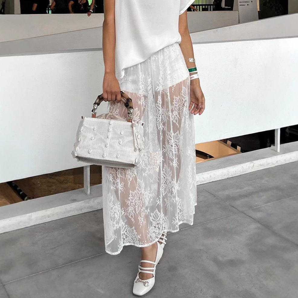 Women's Sexy White Lace Sheer Skirt
